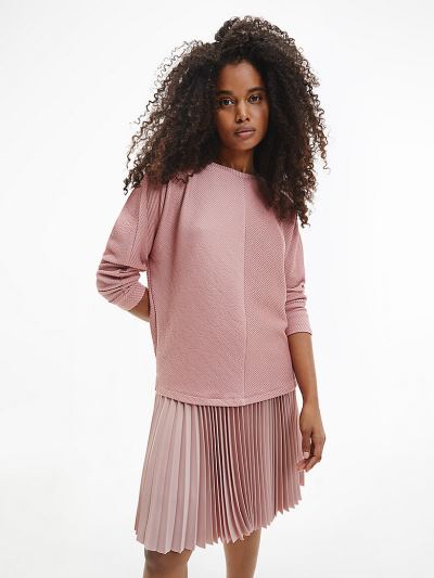 Calvin Klein Ruhák HU148344 | Calvin Klein Stripe Texture Long Sleeve Női Felsők Fehér / Rózsaszín C